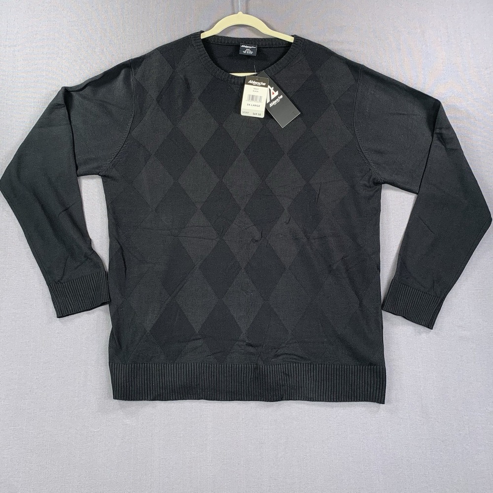 New Vintage Ablanche Black Knit Argiyle Plaid Acrylic Long Sleev Sweater Men 3X‎